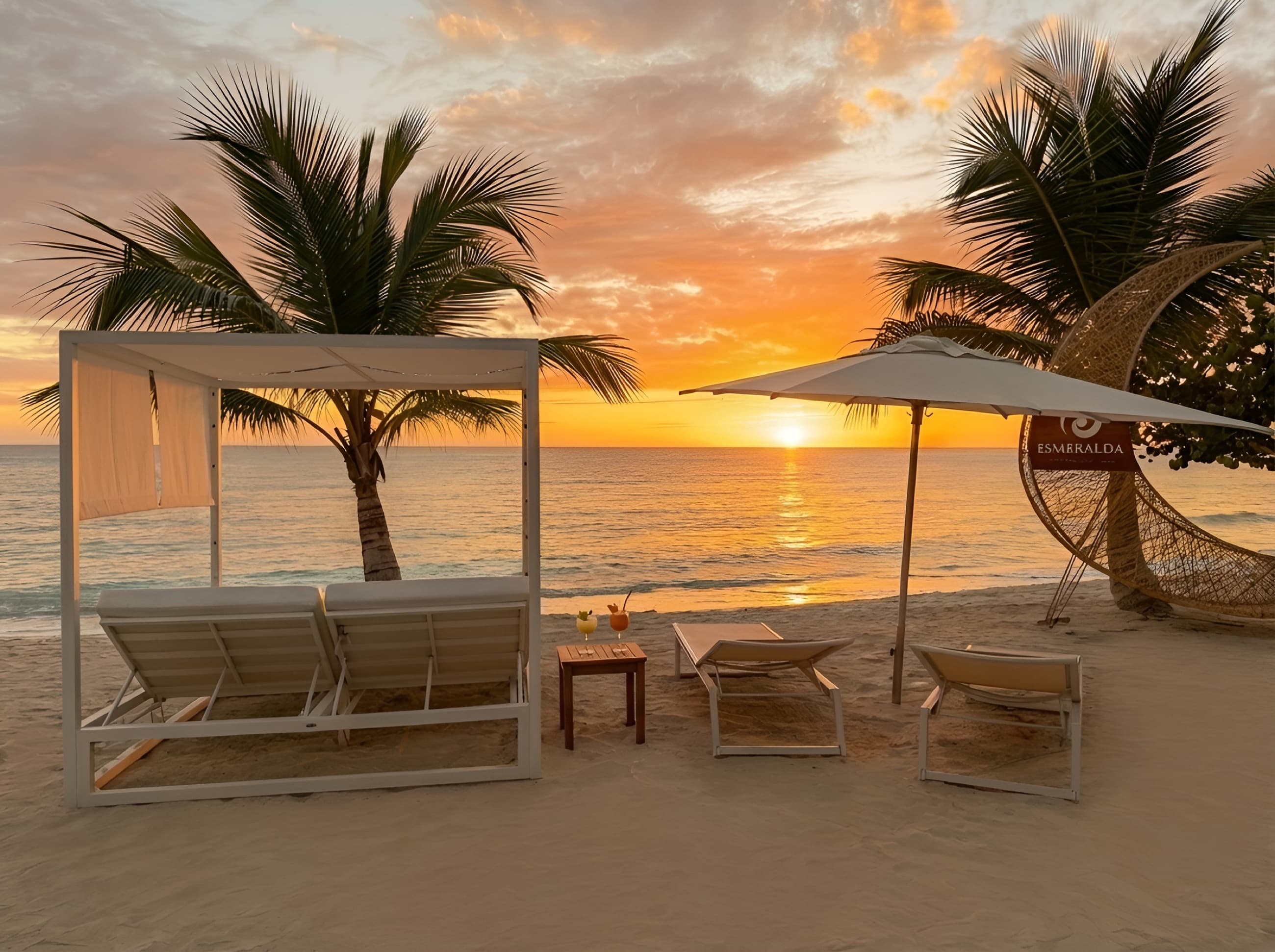 Esmeralda Beach Club at sunset, minutes from Villa Bella